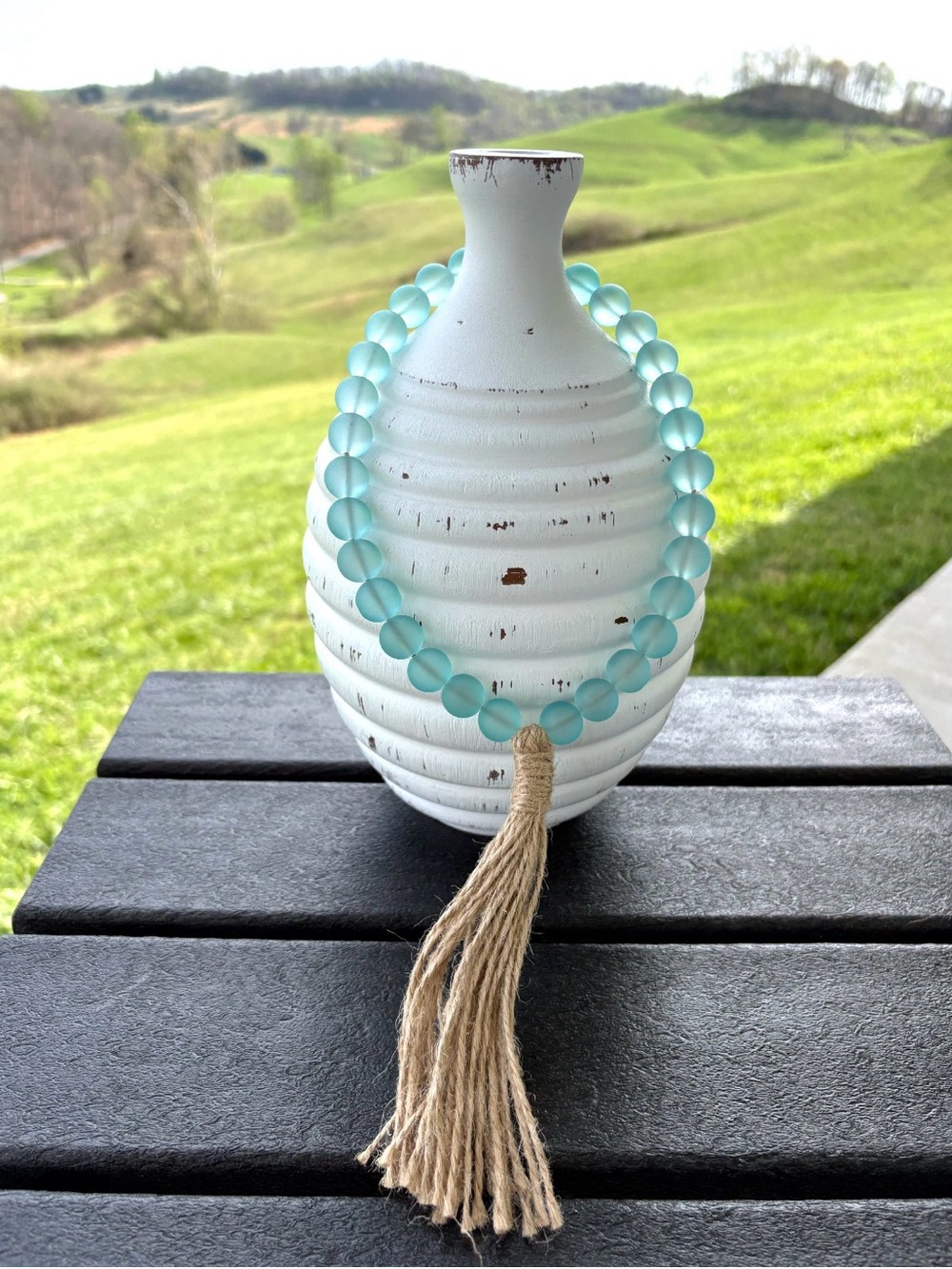 Turquoise Glass Bead Garland ~ Beach Ocean Summertime Tier Tray Decor